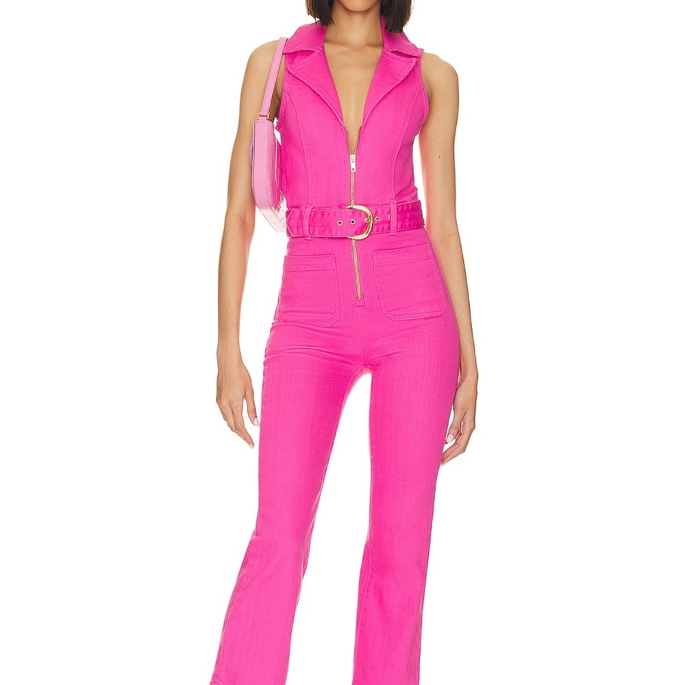 Show Me Your MuMu Jacksonville Cropped Jumpsuot in Hot Pink Denim